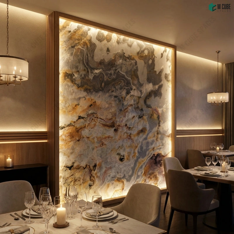 Contemporary Dining Space Feature Wall with Rimjim Rock