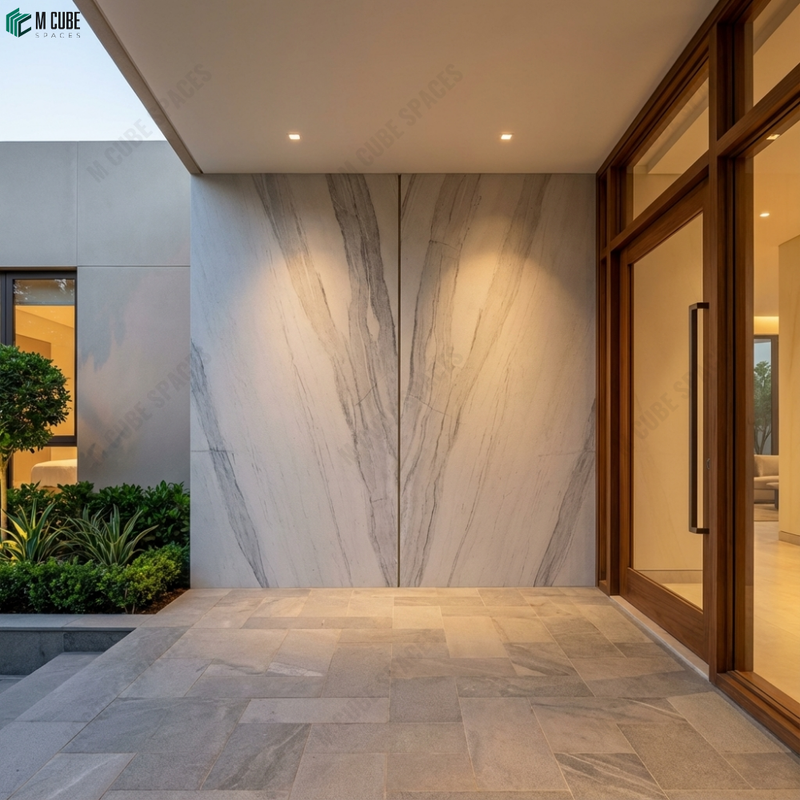 Exterior Entry Wall for Villa with River White Marble Stone Veneer