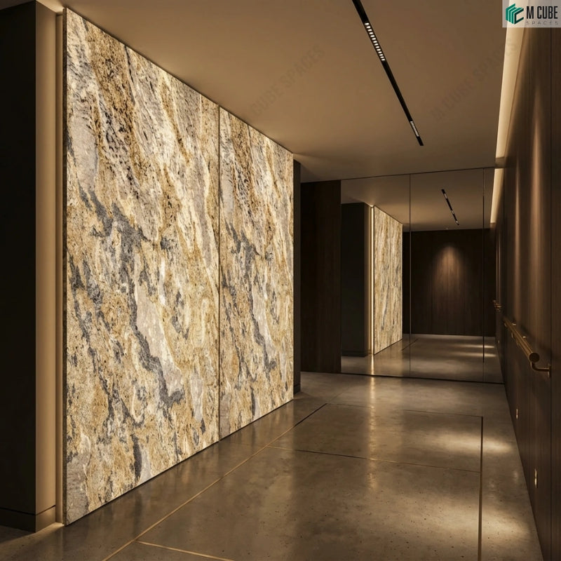 Minimalistic Luxury Passage Feature Wall finished in Rustic Rock Stone Veneer