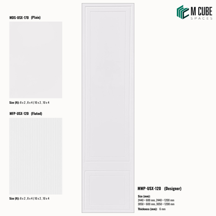 Sandora decorative, plain and fluted HDHMR wall panels MWP-USX-120, 6 mm panels for living room feature walls, TV walls and bedroom interiors | M Cube Spaces, Bangalore, India