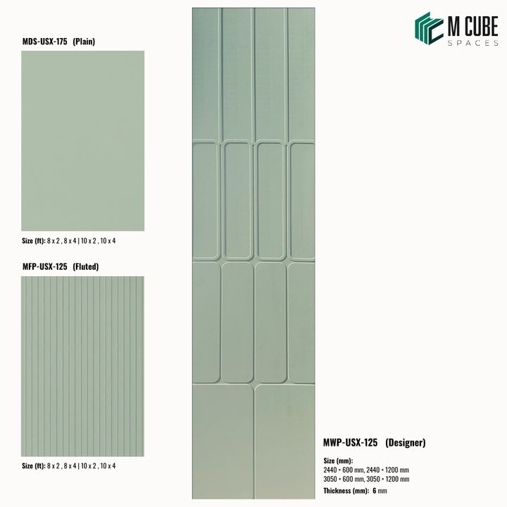 Sandora decorative, plain and fluted 6 mm HDHMR wall panels MWP-USX-125 for living room feature walls, TV wall cladding and bedroom interiors | M Cube Spaces, Bangalore, India