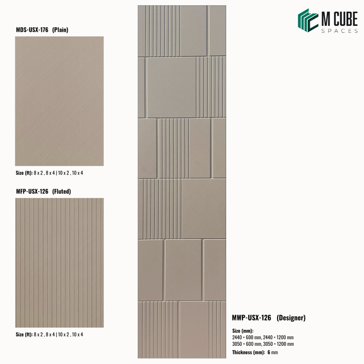 Sandora decorative, plain and fluted 6 mm HDHMR wall panels MWP-USX-126 for living room feature walls, TV wall cladding and bedroom interiors | M Cube Spaces, Bangalore, India