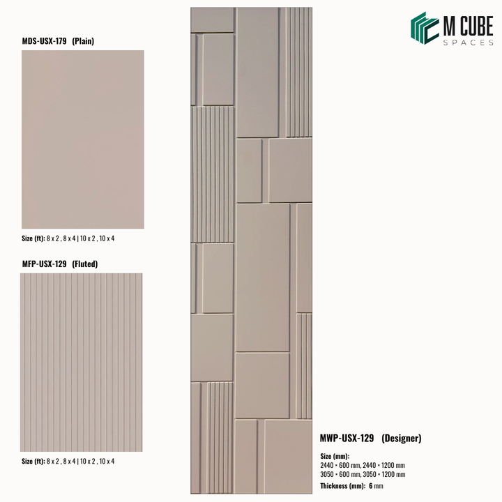 Sandora decorative, plain and fluted 6 mm HDHMR wall panels MWP-USX-129 for living room feature walls, TV wall cladding and bedroom interiors | M Cube Spaces, Bangalore, India