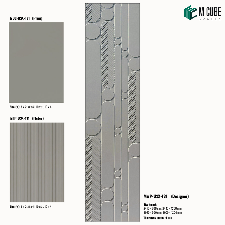 Sandora decorative, plain and fluted 6 mm HDHMR wall panels MWP-USX-131 for living room feature walls, TV wall cladding and bedroom interiors | M Cube Spaces, Bangalore, India