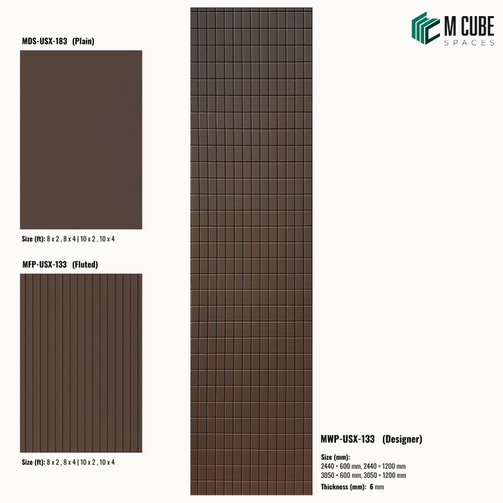 Sandora decorative, plain and fluted 6 mm HDHMR wall panels MWP-USX-133 for living room feature walls, TV wall cladding and bedroom interiors | M Cube Spaces, Bangalore, India