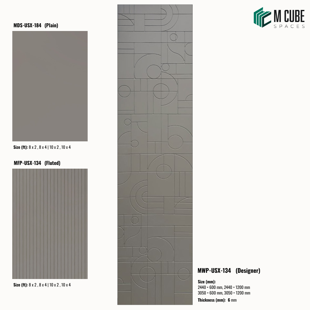 Sandora decorative, plain and fluted 6 mm HDHMR wall panels MWP-USX-134 for living room feature walls, TV wall cladding and bedroom interiors | M Cube Spaces, Bangalore, India