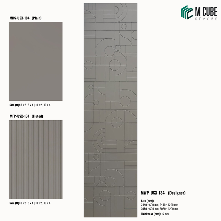 Sandora decorative, plain and fluted 6 mm HDHMR wall panels MWP-USX-134 for living room feature walls, TV wall cladding and bedroom interiors | M Cube Spaces, Bangalore, India