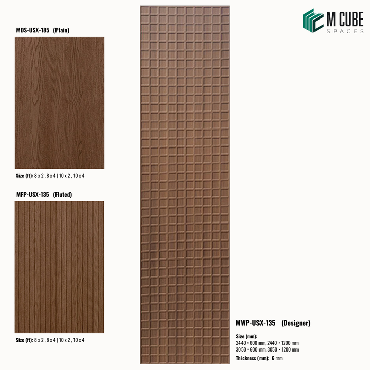 Sandora decorative, plain and fluted 6 mm HDHMR wall panels MWP-USX-135 for living room feature walls, TV wall cladding and bedroom interiors | M Cube Spaces, Bangalore, India