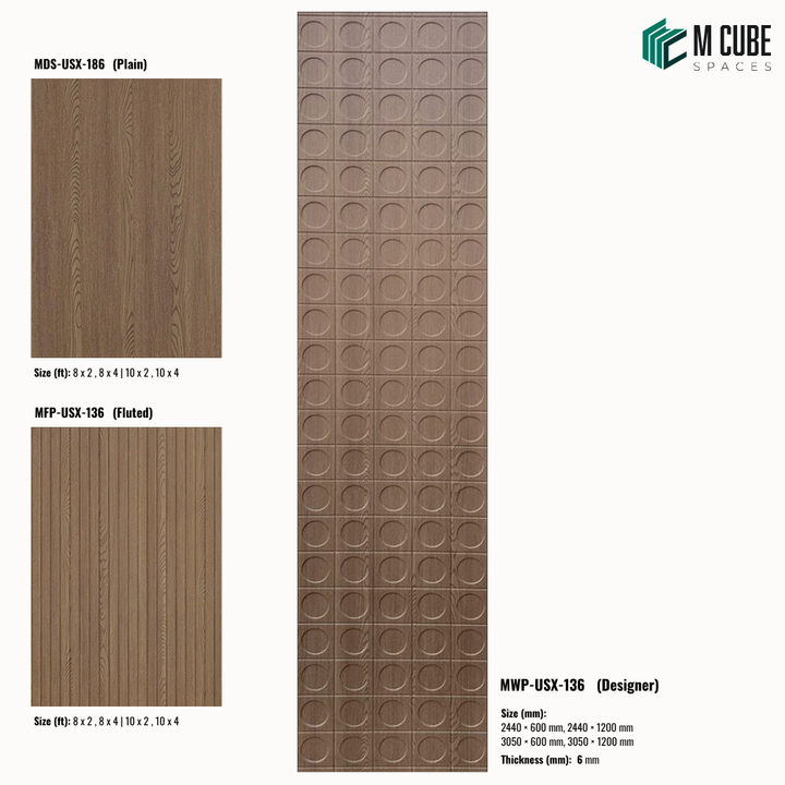Sandora decorative, plain and fluted 6 mm HDHMR wall panels MWP-USX-136 for living room feature walls, TV wall cladding and bedroom interiors | M Cube Spaces, Bangalore, India