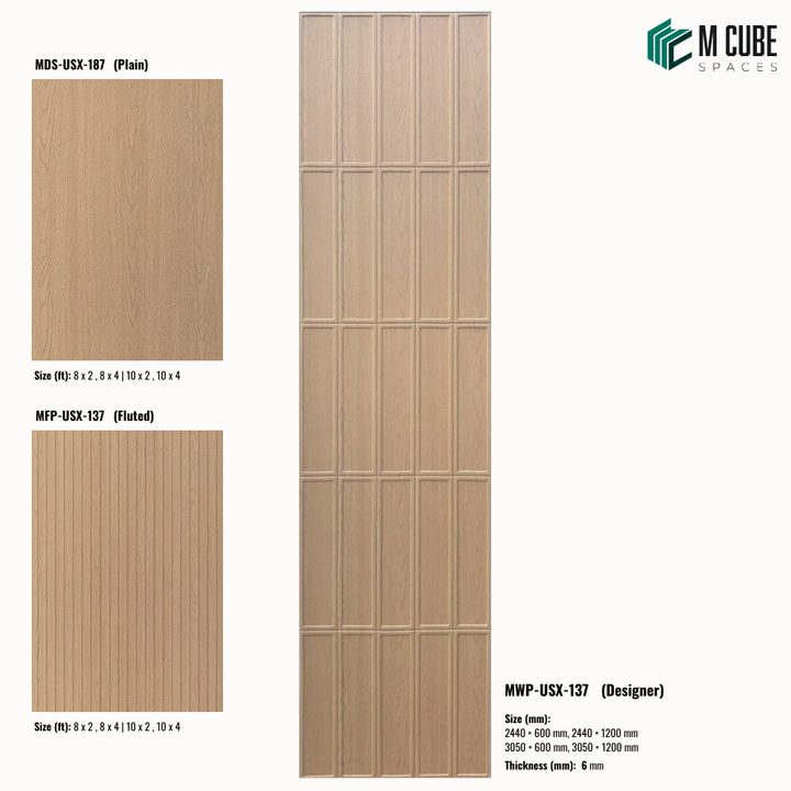 Sandora decorative, plain and fluted 6 mm HDHMR wall panels MWP-USX-137 for living room feature walls, TV wall cladding and bedroom interiors | M Cube Spaces, Bangalore, India