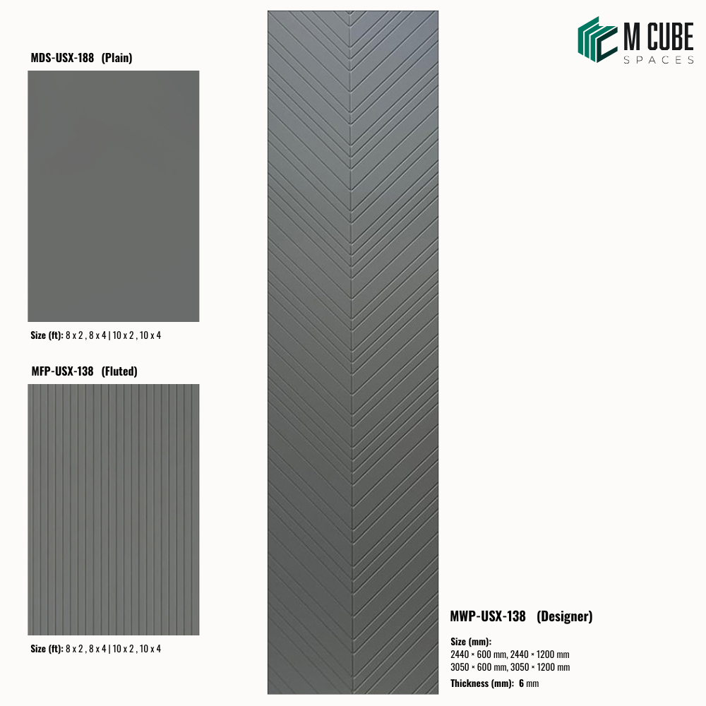 Sandora decorative, plain and fluted 6 mm HDHMR wall panels MWP-USX-138 for living room feature walls, TV wall cladding and bedroom interiors | M Cube Spaces, Bangalore, India