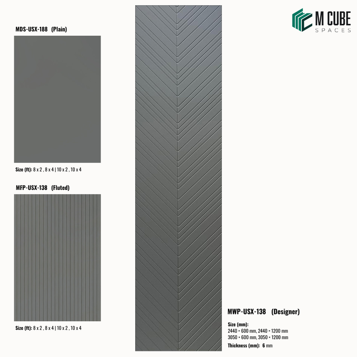 Sandora decorative, plain and fluted 6 mm HDHMR wall panels MWP-USX-138 for living room feature walls, TV wall cladding and bedroom interiors | M Cube Spaces, Bangalore, India