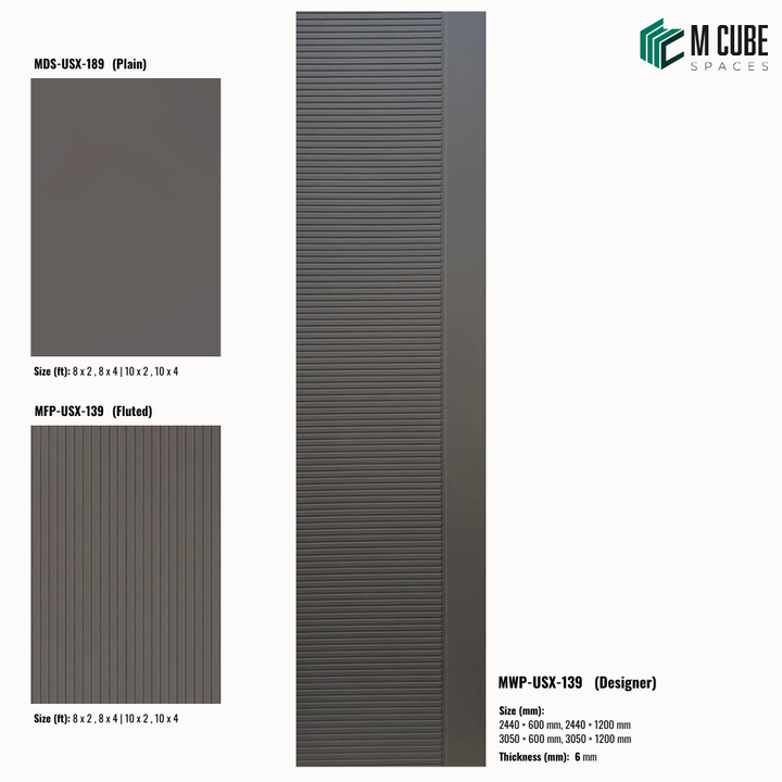 Sandora decorative, plain and fluted 6 mm HDHMR wall panels MWP-USX-139 for living room feature walls, TV wall cladding and bedroom interiors | M Cube Spaces, Bangalore, India