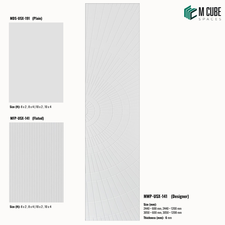 Sandora decorative, plain and fluted 6 mm HDHMR wall panels MWP-USX-141 for living room feature walls, TV wall cladding and bedroom interiors | M Cube Spaces, Bangalore, India