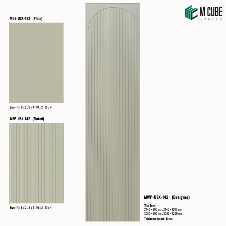 Sandora decorative, plain and fluted 6 mm HDHMR wall panels MWP-USX-142 for living room feature walls, TV wall cladding and bedroom interiors | M Cube Spaces, Bangalore, India
