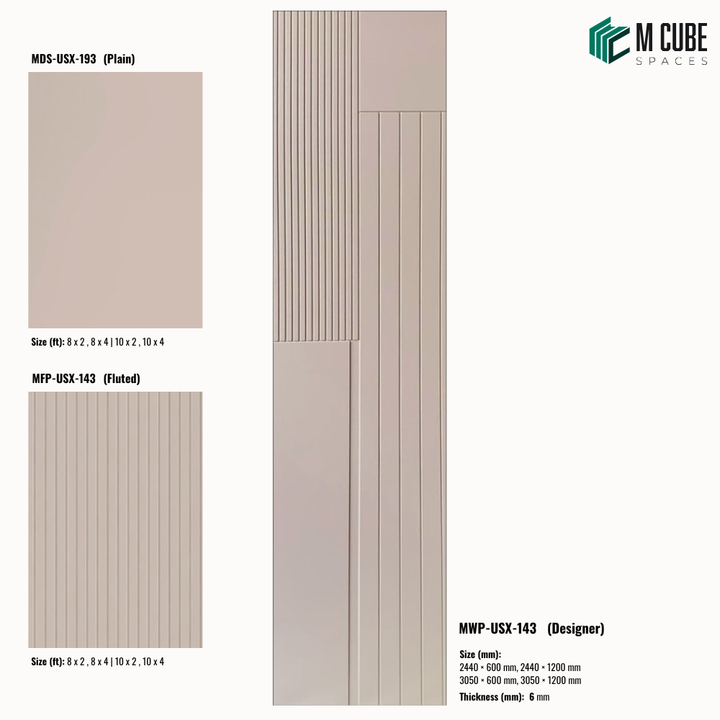 Sandora decorative, plain and fluted 6 mm HDHMR wall panels MWP-USX-143 for living room feature walls, TV wall cladding and bedroom interiors | M Cube Spaces, Bangalore, India