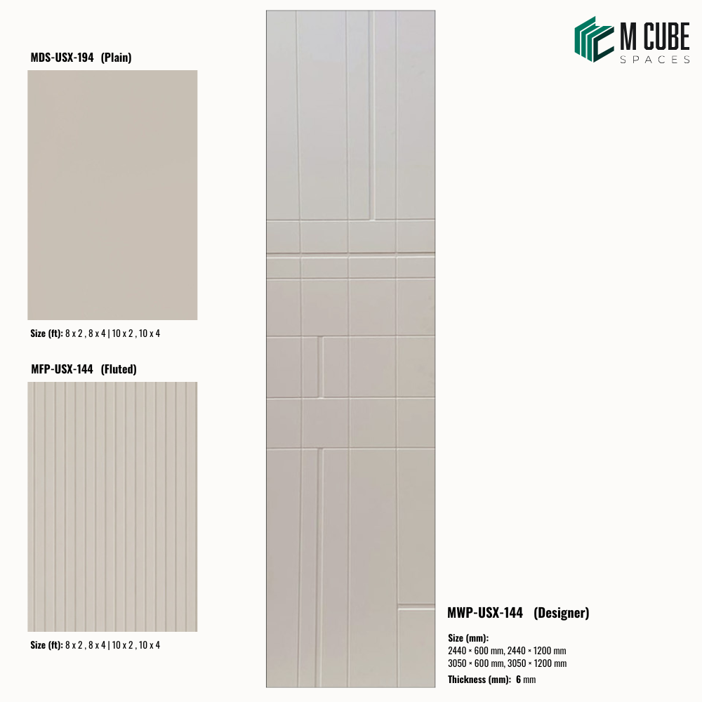 Sandora decorative, plain and fluted 6 mm HDHMR wall panels MWP-USX-144 for living room feature walls, TV wall cladding and bedroom interiors | M Cube Spaces, Bangalore, India