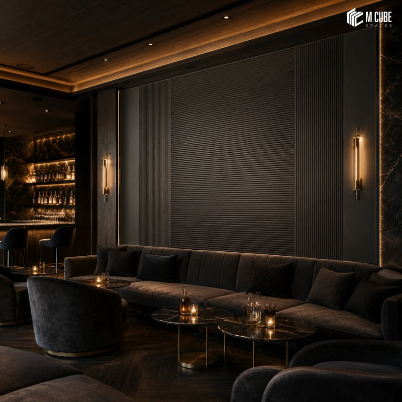 Architectural Ribbed Wall Panels for a Contemporary Luxury Bar Seating Area