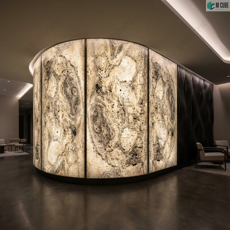 Curved Lobby Feature Wall finished in Sea Grey Rock Stone Veneer