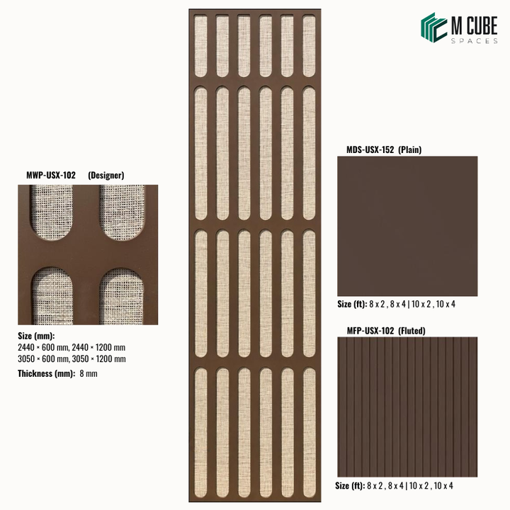 Sephora designer, plain and fluted 8 mm HDHMR wall panel combination MWP-USX-102 for living room feature walls, TV units and bedroom interior wall cladding | M Cube Spaces, Bangalore, India