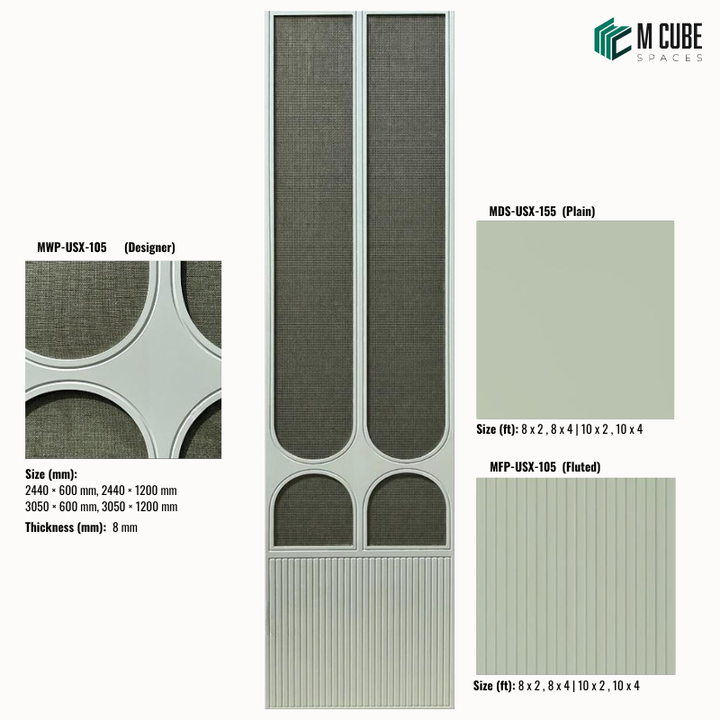 Sephora designer, plain and fluted 8 mm HDHMR wall panel combination MWP-USX-105 for living room feature walls, TV units and bedroom interior wall cladding | M Cube Spaces, Bangalore, India