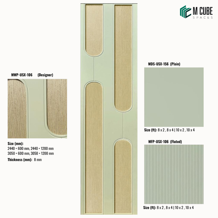 Sephora designer, plain and fluted 8 mm HDHMR wall panel combination MWP-USX-106 for living room feature walls, TV units and bedroom interior wall cladding | M Cube Spaces, Bangalore, India