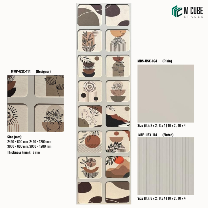 Sephora designer, plain and fluted 8 mm HDHMR wall panel combination MWP-USX-114 for living room feature walls, TV units and bedroom interior wall cladding | M Cube Spaces, Bangalore, India