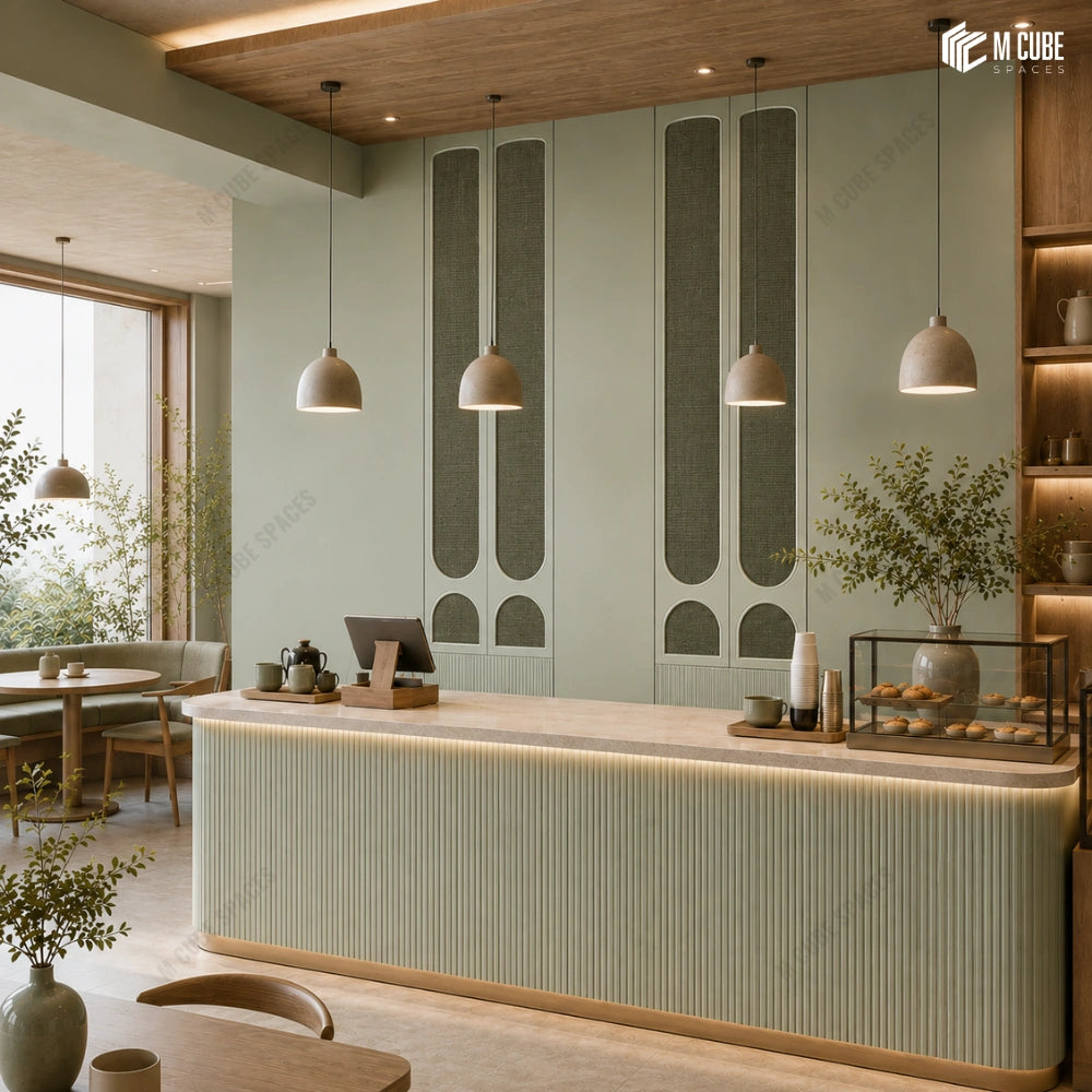 Boutique coffee bar with sephora designer & plain wall panels - Commercial interior inspiration