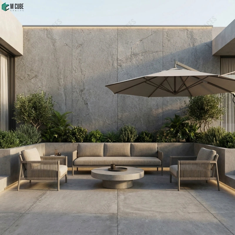Outdoor Patio Feature Wall finished in Silver Rock Stone Veneer