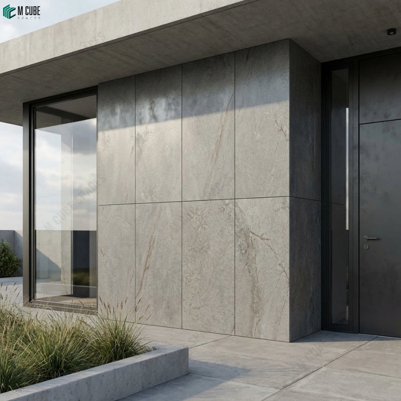Modern Exterior Facade Cladding using Silver Rock Stone Veneer