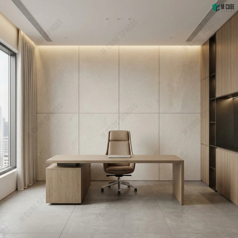Executive Office Cabin Feature Wall with Sparkle White Marble