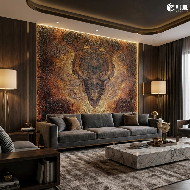Bookmatched Abstract Stone Texture Panels for Living Room