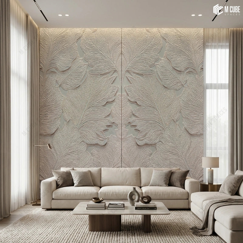 Organic Leaf Relief Panels for Living Room Feature Wall