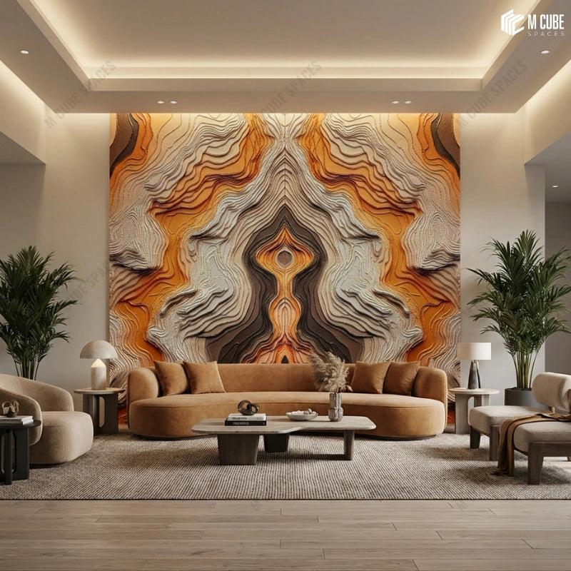 Layered Abstract Texture Panels for Living Space Feature Wall
