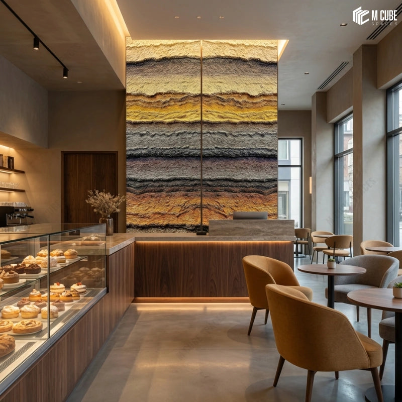 Stratified Stone Texture Panels for Cafe Feature Wall