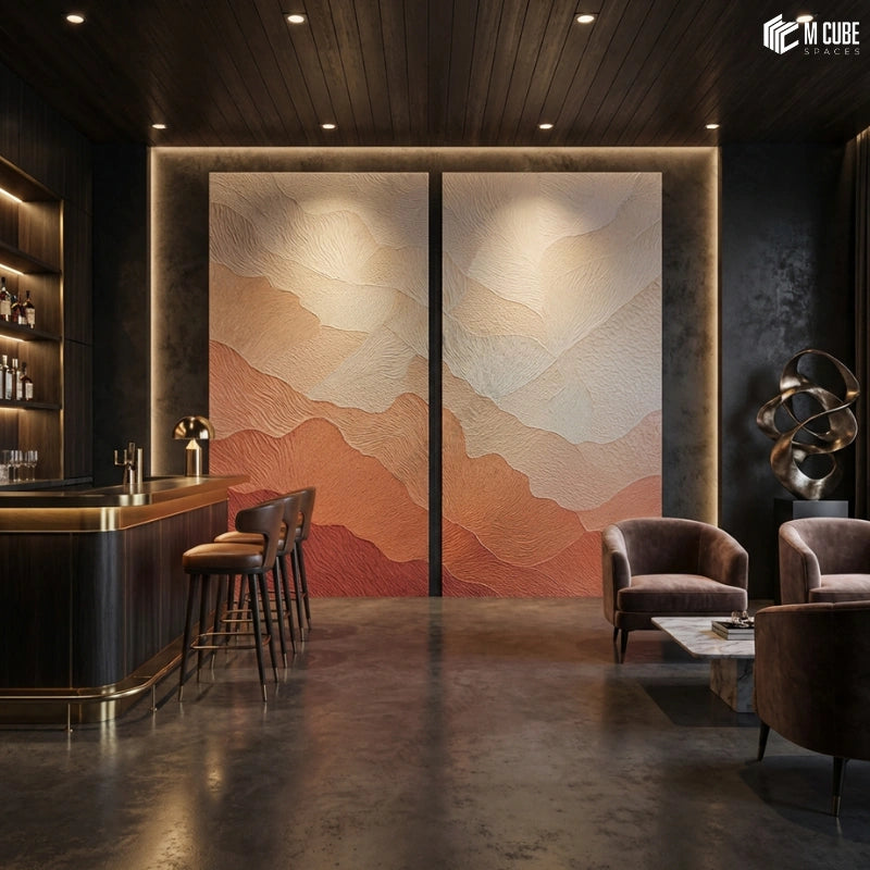 Layered Desert Tone Texture Panels for Lounge Wall