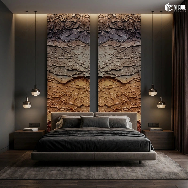 Stratified Rock Texture Panels for Bedroom Headboard Wall