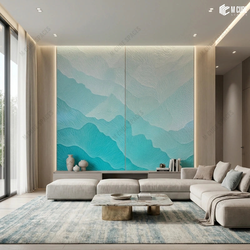 Soft Blue Gradient Relief Panels for Living Room Feature Wall