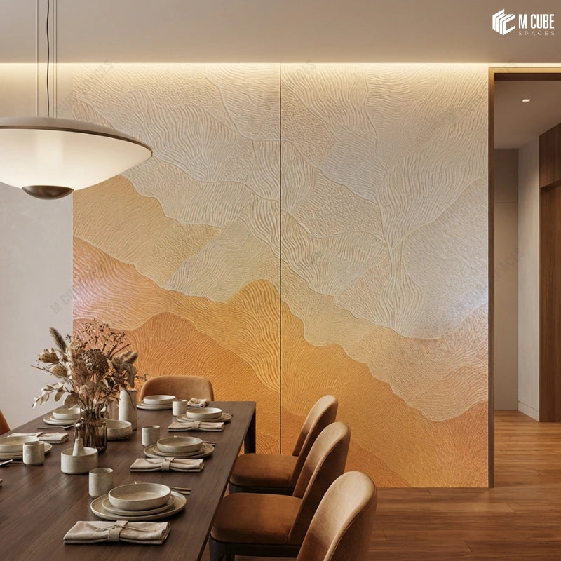 Warm Earth Gradient Texture Panels for Dining Feature Wall
