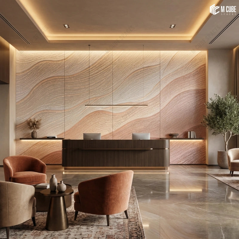 Layered Sand Wave Texture Panels for Reception Wall