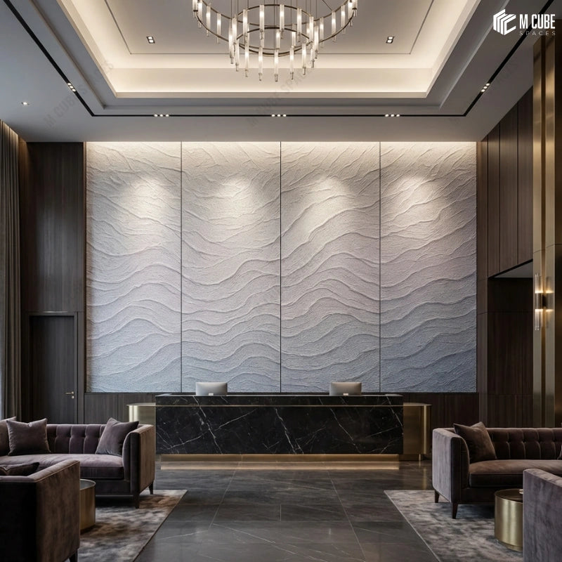 Soft Wave Texture Panels for Lobby Reception Wall