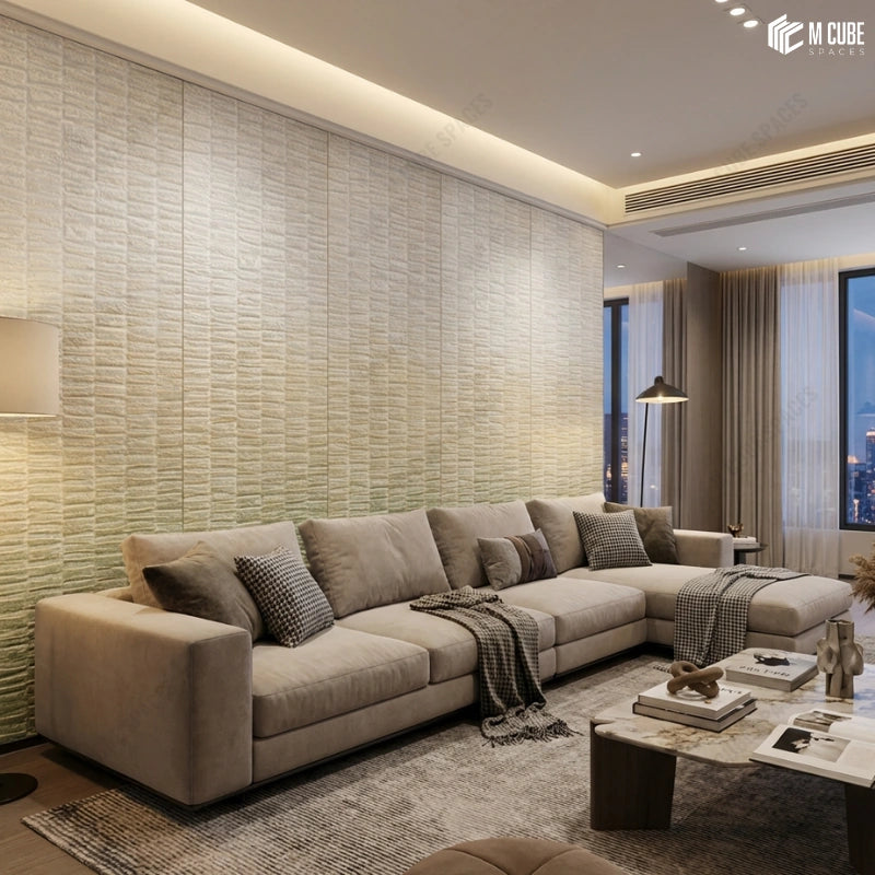 Living Room Wall with Ombre Layered Texture Panels