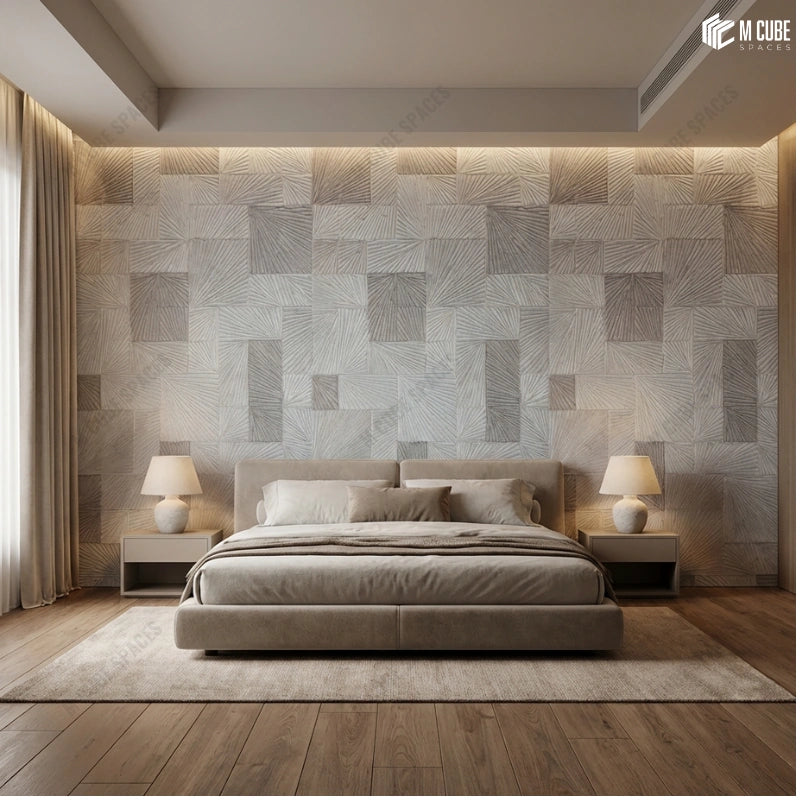Layered Geometric Relief Panels for Bedroom Wall