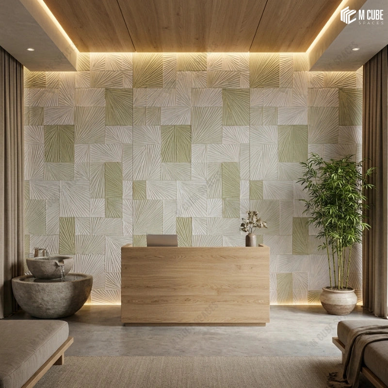 Textured Geometric Pattern Panels for Reception Wall