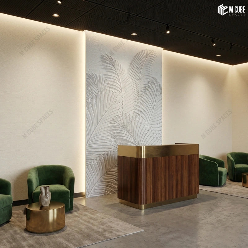 Sculpted Palm Relief Panels for Reception Feature Wall