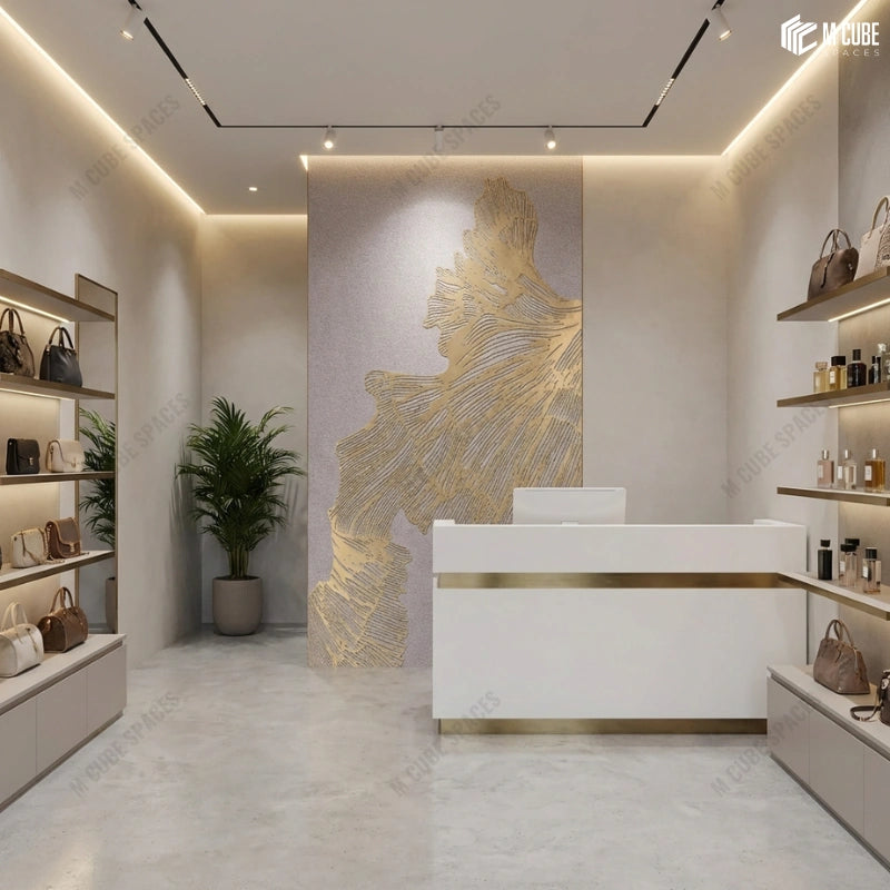 Gold Abstract Relief Panel on Retail Feature Wall
