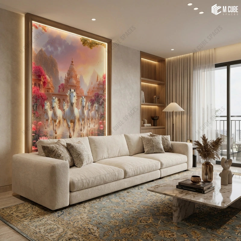 Illustrated Landscape Panels for Living Room Feature Wall