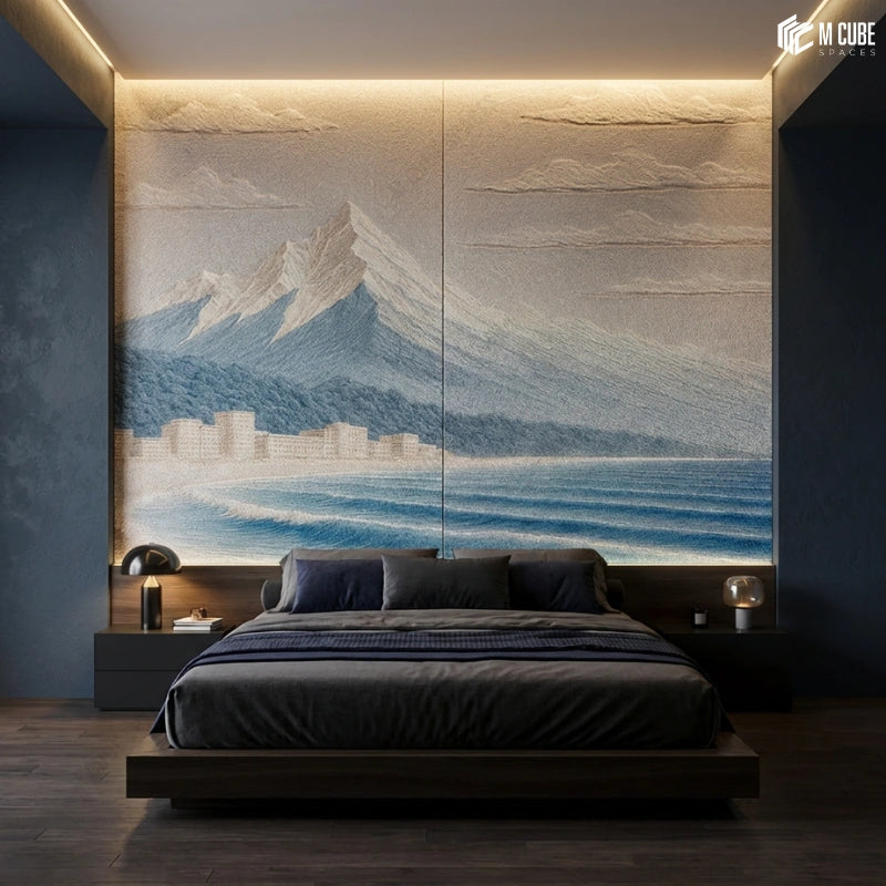 Mountain Landscape Relief Panels for Bedroom Feature Wall