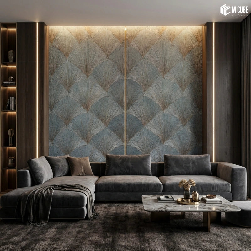 Art deco fan pattern panels for living room feature wall - Living interior inspiration
