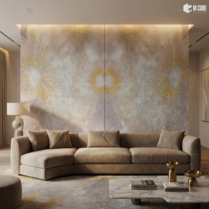 Radiating Gold Accent Panels for Statement Living Wall
